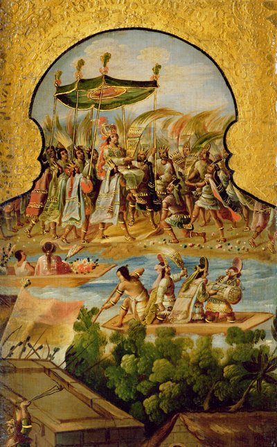 The Royal Procession of Montezuma en Route to Meet the Spanish by Spanish School